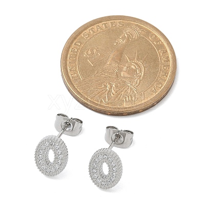 304 Stainless Steel Micro Pave Clear Cubic Zirconia Stud Earrings STAS-Z107-01P-03-1