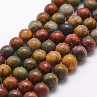 Natural Polychrome Jasper/Picasso Stone/Picasso Jasper Bead Strands G-G735-14-8mm-1