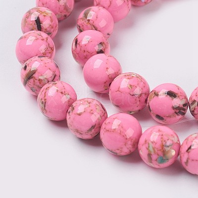 Sea Shell and Synthetic Turquoise Assembled Beads Strands G-G758-M-8mm-1