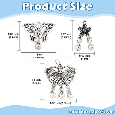 6Pcs 3 Styles Tibetan Style Alloy Pendants FIND-YW0011-65-1