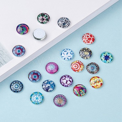 Mosaic Printed Glass Half Round/Dome Cabochons X-GGLA-N004-12mm-G-1