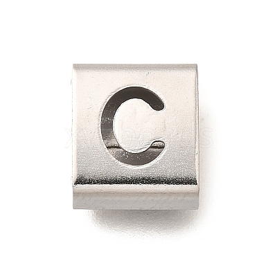 Letter Style 304 Stainless Steel Square Slide Charms STAS-L132-16C-1
