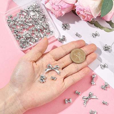 60Pcs 6 Styles Tibetan Style Alloy Beads TIBEB-YW0001-38-1