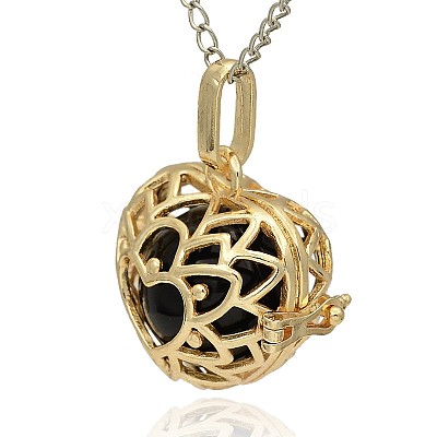 Golden Tone Brass Hollow Heart Cage Pendants KK-J243-05G-1