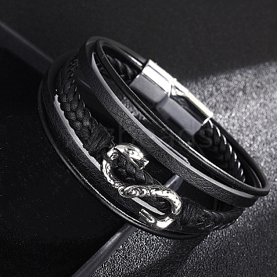 Leather Cords Multi-strand Bracelets with Magnetic Clasp PW-WG89659-01-1
