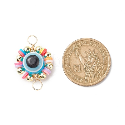 Evil Eye Plastic Copper Wire Wrapped Connector Charms PALLOY-JF01937-1