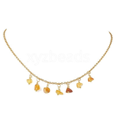 Natural Amber Chip Pendant Bib Necklaces with 304 Stainless Steel Cable Chains NJEW-JN05942-1