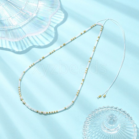Boho Natural Cultured Freshwater Pearl & Round Seed Beaded Braided Necklaces for Women NJEW-JN06187-01-1