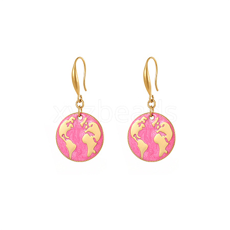 Golden Tone Stainless Steel Enamel Map Dangle Earrings for Women NE3200-3-1