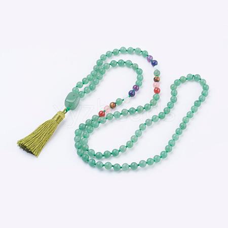 Natural Green Aventurine Tassel Pendant Necklaces NJEW-P193-A06-1