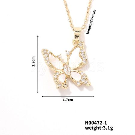 Fashionable Brass Pave Clear Cubic Zirconia Butterfly Pendant Necklaces for Women WB7621-1