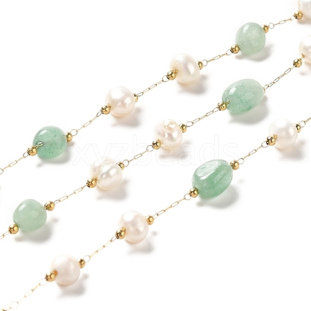 Natural Pearl & Green Aventurine Beaded Chains CHS-B002-01G-09-1