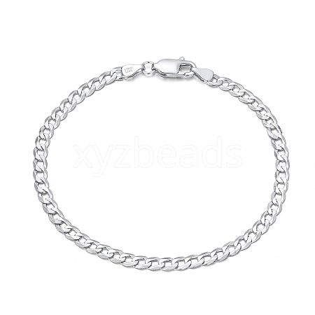 Rhodium Plated 925 Sterling Silver Curb Chain Bracelets BJEW-I314-007C-P-1