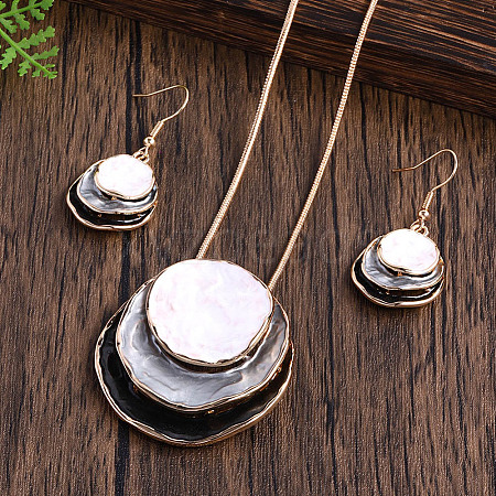 Three Flat Round Zinc Alloy Enamel Pendant Necklaces & Dangle Earrings Sets WGCF00E-05-1