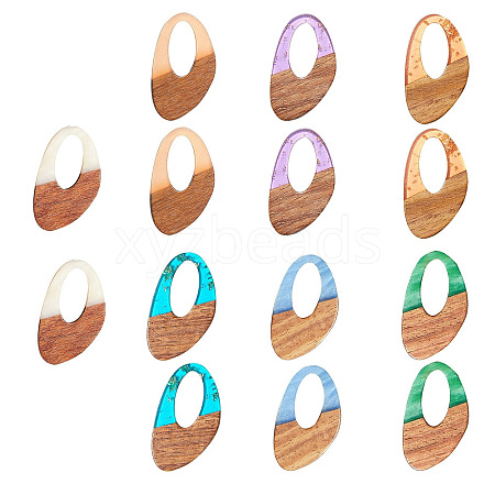 Transparent Resin & Opaque Resin & Walnut Wood Pendants RESI-SZ0001-09-1