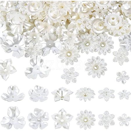  120Pcs 6 Style Flower ABS Plastic Imitation Pearl Bead Caps OACR-NB0001-41-1