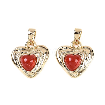 Brass Pave Natural Carnelian(Dyed & Heated) Heart Charms KK-U043-51G-01-1