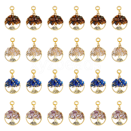 32Pcs 4 Styles Natural Mixed Stone European Dangle Charms G-DC0001-14-1