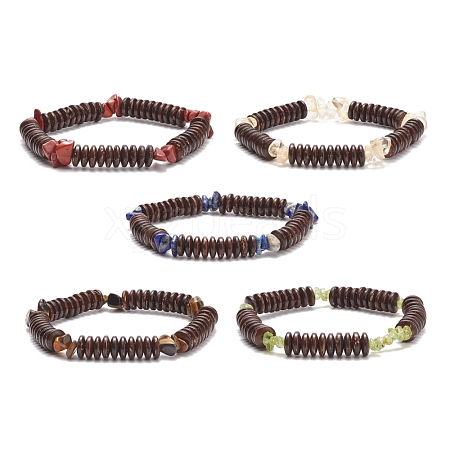 Natural Gemstone & Coconut Beaded Stretch Bracelet for Women BJEW-JB08407-1