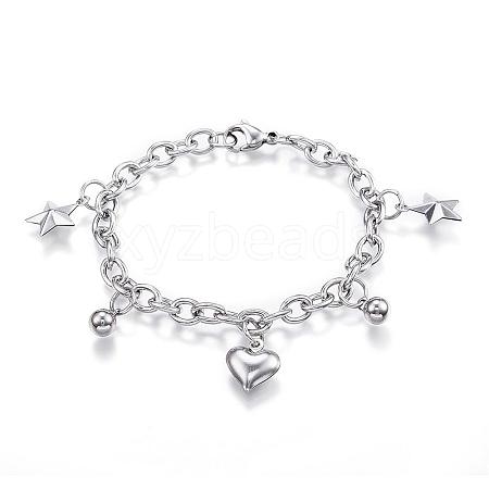 Tarnish Resistant 304 Stainless Steel Charm Bracelets BJEW-G544-24P-1