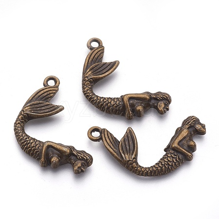 Tibetan Style Alloy Mermaid Pendants TIBEP-36349-AB-NR-1