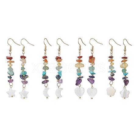 Natural & Synthetic Mixed Gemstone Chips & Shell Dangle Earrings EJEW-JE05597-1