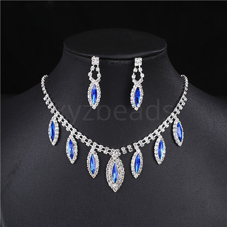 Horse Eye Rhinestone Pendant Necklaces & Stud Dangle Earrings Sets for Women WG365F8-03-1