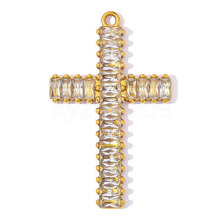 304 Stainless Steel Pave Clear Cubic Zirconia Pendants CU-OY002-24G-02-1