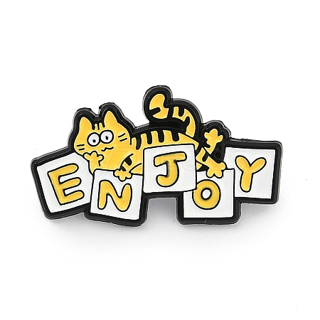 Funny Cat with Word Enjoy Enamel Pins JEWB-L018-04EB-02-1