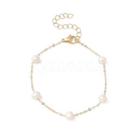 Natural Pearl Beaded Chain Bracelet BJEW-JB09447-1