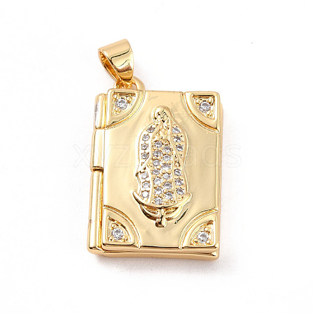 Rack Plating Brass Micro Pave Clear Cubic Zirconia Locket Pendants ZIRC-C035-09G-1