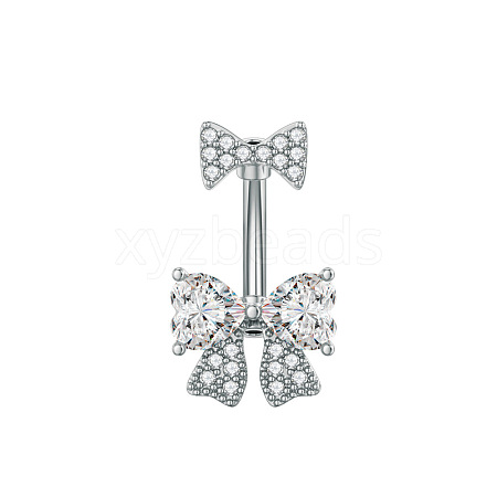 304 Stainless Steel Pave Clear Cubic Zirconia Curved Barbell Belly Rings FS-WG7A03F-03-1