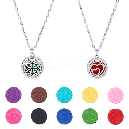 2 Sets Alloy Hollow Essential Oil Diffuser Perfume Locket Pendant 304 Stainless Steel Chain Necklaces NJEW-HS0001-22B-1