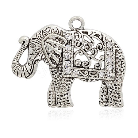 Alloy Rhinestone Elephant Pendants ALRI-J057-01AS-1