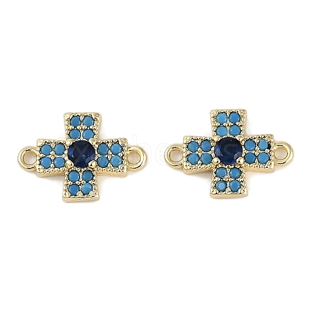 Brass Blue Cubic Zirconia Connector Charms KK-I719-01G-1