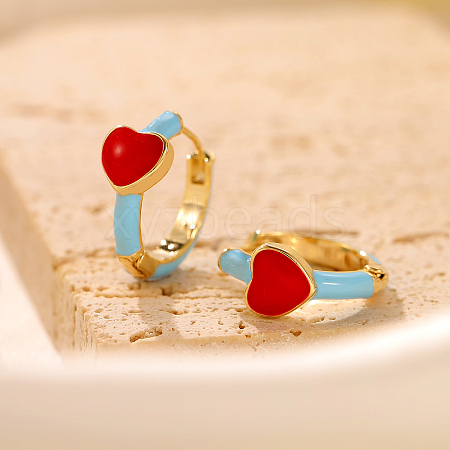 Brass Enamel Heart Hoop Earrings for Women VM2546-1