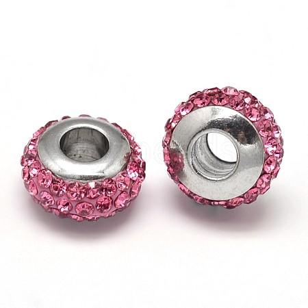 Rondelle 304 Stainless Steel Polymer Clay Rhinestone European Beads GPDL-P003-10-1