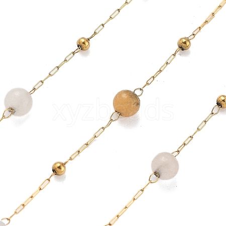 Natural Sunstone & 304 Stainless Steel Beads Link Chains CHS-K021-08A-04-1