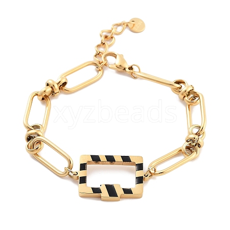 Golden Tone 304 Stainless Steel Enamel Rectangle Link Chain Bracelets for Women BJEW-K249-03G-02-1