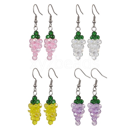 Grape Glass Dangle Earrings EJEW-JE06171-1