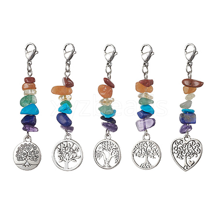 Chakra Gemstone Chips Pendant Decorations HJEW-JM01268-1