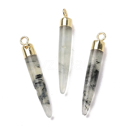 Natural Prehnite Brass Pendants G-B025-02LG-01-1