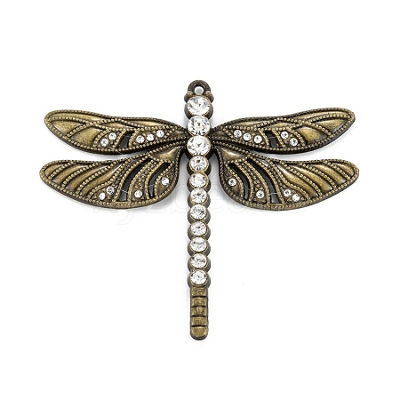 Golden Alloy Rhinestone Dragonfly Pendants ALRI-J070-28AB-NF-1