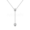 Rhodium Plated 925 Sterling Silver Pave Clear Cubic Zirconia Cable Chain Teardrop Tassel Pendant Necklaces for Women NJEW-Q342-08P-2