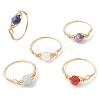 Round Natural Rose Quartz & Amethyst & Carnelian & Amazonite & Sodalite Finger Rings RJEW-JR00818-1