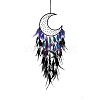 Moon Woven Web/Net with Feather Hanging Ornaments HJEW-G025-09A-1