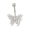 Brass Pave Clear Cubic Zirconia Curved Barbell Butterfly Belly Rings LS-AJEW-L099-01A-P-2