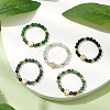 5Pcs Natural Green Aventurine & Moss Agate & TaiWan Jade & Ruby in Zoisite & Synthetic Green Goldstone Beads Stretch Rings RJEW-JR00815-1