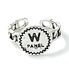 Flat Round with Word W Panel Alloy Open Cuff Finger Ring for Women RJEW-K275-14AS-2