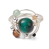 Planet Natural Green Aventurine Finger Rings RJEW-TA00165-02-2